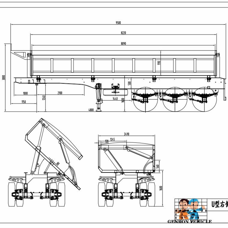 U type tipping trailer drawing
