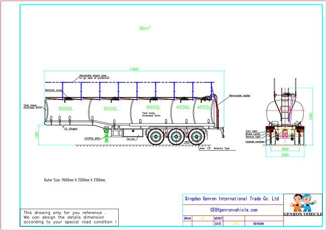 Aluminum Oil tanker semi trailer3 Drawing